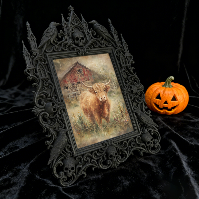 Must-buy-gothic Gothic Dark-style Photo Frame | Dark Dried Flower Wreath Shop Decor, Photo Ornament, Wall-mountable & Tabletop, Slim Frame