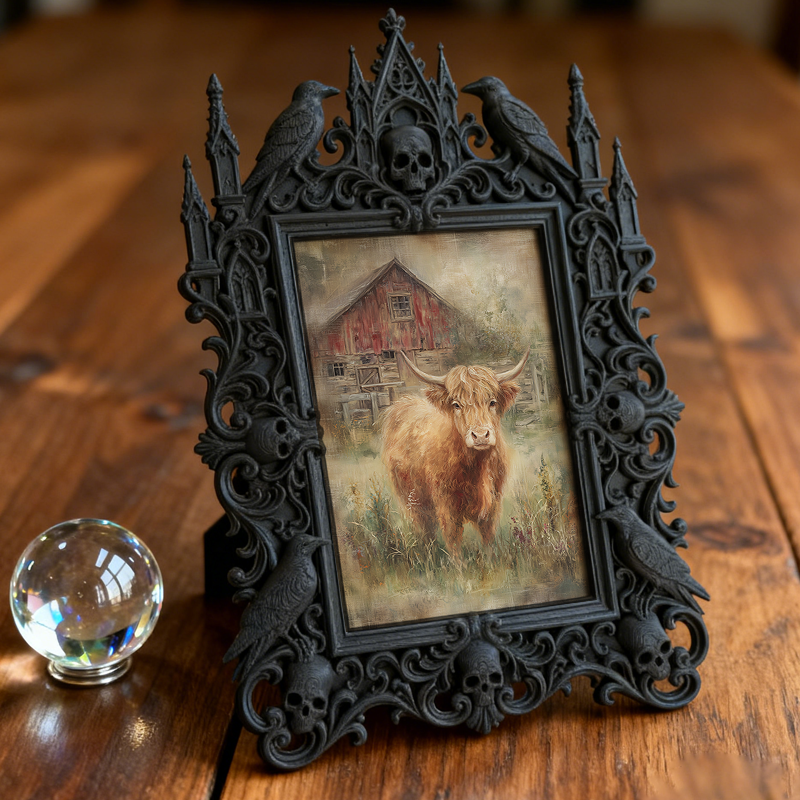 Must-buy-gothic Gothic Dark-style Photo Frame | Dark Dried Flower Wreath Shop Decor, Photo Ornament, Wall-mountable & Tabletop, Slim Frame