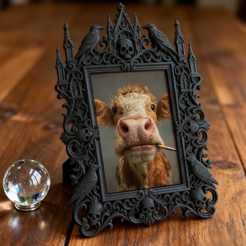 Bestselling-now Gothic Dark-style Photo Frame | Vampire Themed Trivia Pub Table Decor, Photo Ornament, Wall-mountable & Tabletop, Lightweigh