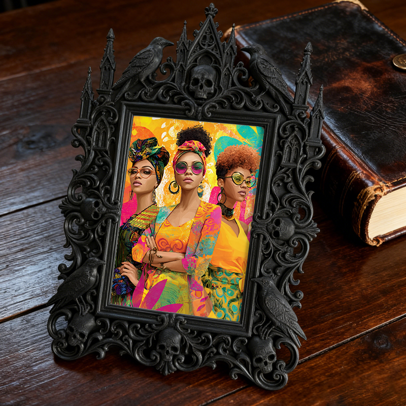 Exclusive-stock Gothic Dark-style Photo Frame | Occult Rune Carving Shop Decor, Photo Ornament, Wall-mountable & Tabletop, Collectible Frame