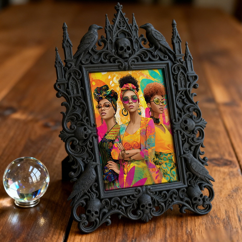 Exclusive-stock Gothic Dark-style Photo Frame | Occult Rune Carving Shop Decor, Photo Ornament, Wall-mountable & Tabletop, Collectible Frame