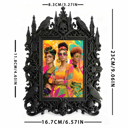 Exclusive-stock Gothic Dark-style Photo Frame | Occult Rune Carving Shop Decor, Photo Ornament, Wall-mountable & Tabletop, Collectible Frame