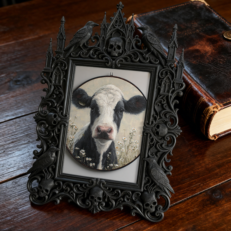Insta-trending Gothic Dark-style Photo Frame | Gothic Brow Tinting Studio Shelf Decor, Photo Ornament, Wall-mountable & Tabletop, High-gloss
