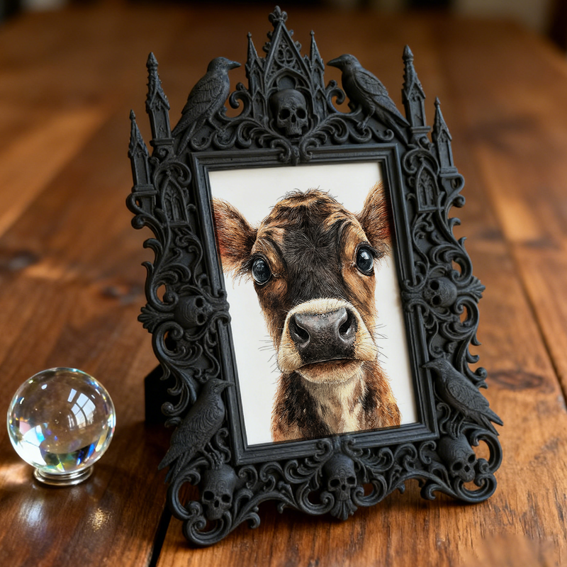 One-of-a-kind Gothic Dark-style Photo Frame | Witchy Moon Water Bottle Shop Decor, Photo Ornament, Wall-mountable & Tabletop, Portable Frame