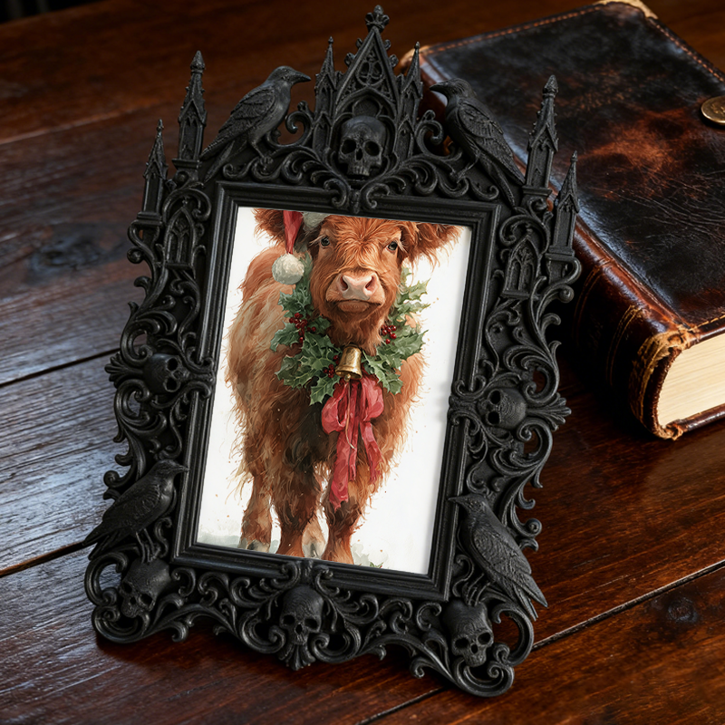 Elegant-dark-vibe Gothic Dark-style Photo Frame | Paranormal Themed Caf茅 Counter Decor, Photo Ornament, Wall-mountable & Tabletop, Elegant F