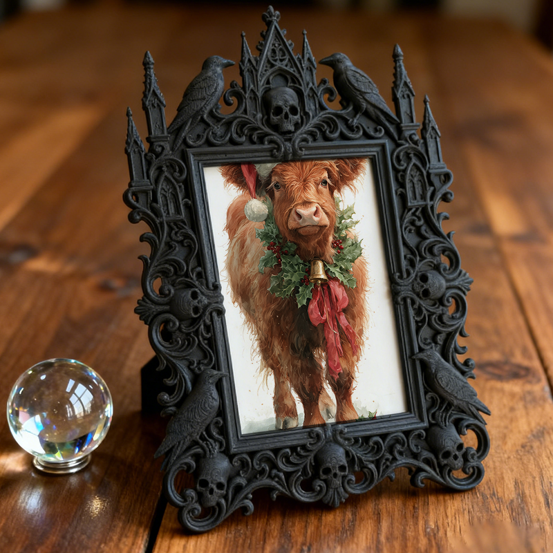 Elegant-dark-vibe Gothic Dark-style Photo Frame | Paranormal Themed Caf茅 Counter Decor, Photo Ornament, Wall-mountable & Tabletop, Elegant F