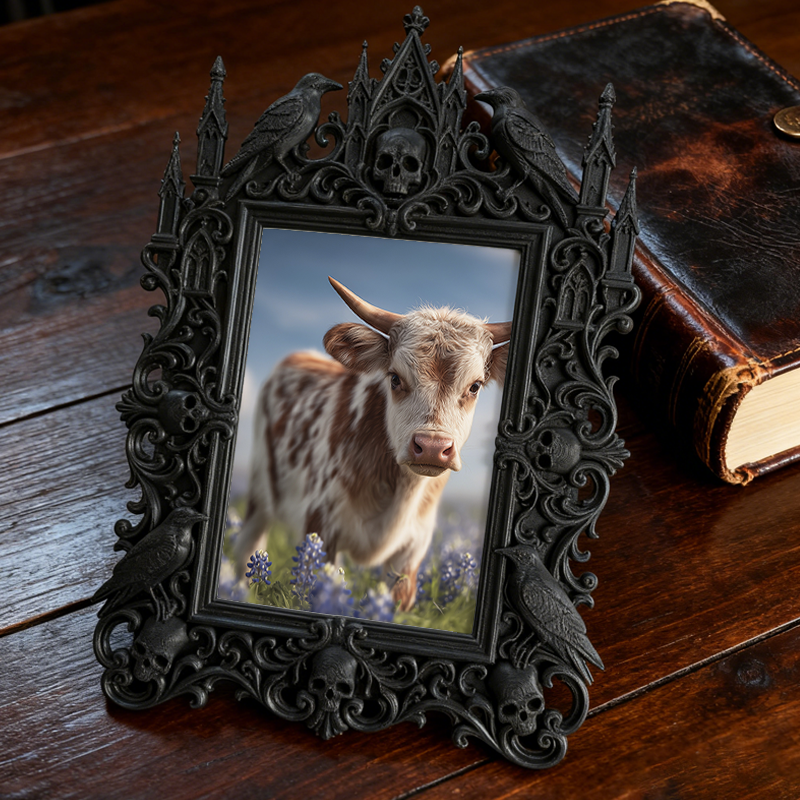 Bold-dark-chic Gothic Dark-style Photo Frame | Dark Fantasy Miniature Wargame Shop Decor, Photo Ornament, Wall-mountable & Tabletop, Creativ