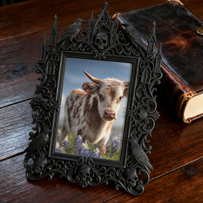 Bold-dark-chic Gothic Dark-style Photo Frame | Dark Fantasy Miniature Wargame Shop Decor, Photo Ornament, Wall-mountable & Tabletop, Creativ
