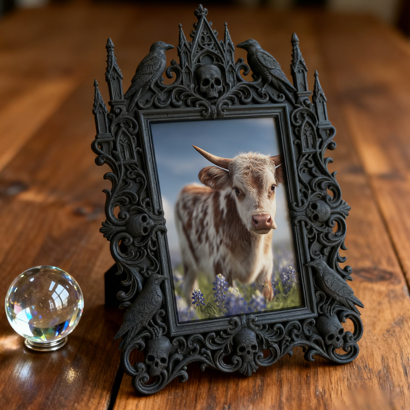 Bold-dark-chic Gothic Dark-style Photo Frame | Dark Fantasy Miniature Wargame Shop Decor, Photo Ornament, Wall-mountable & Tabletop, Creativ