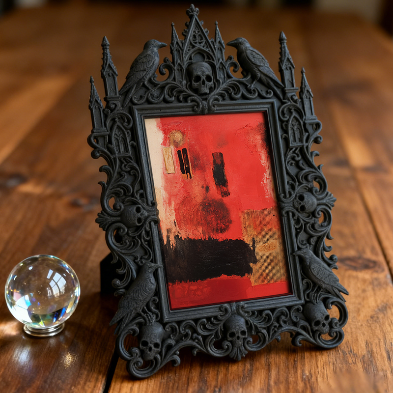 Reel-trending Gothic Dark-style Photo Frame | Ghost-themed Book Nook Shelf Decor, Photo Ornament, Wall-mountable & Tabletop, Plastic Frame