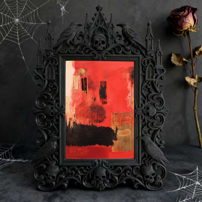 Reel-trending Gothic Dark-style Photo Frame | Ghost-themed Book Nook Shelf Decor, Photo Ornament, Wall-mountable & Tabletop, Plastic Frame