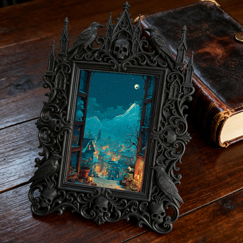 Fan-obsessed Gothic Dark-style Photo Frame | Halloween Haunted Corn Maze Photo Spot Decor, Photo Ornament, Wall-mountable & Tabletop, Lightw