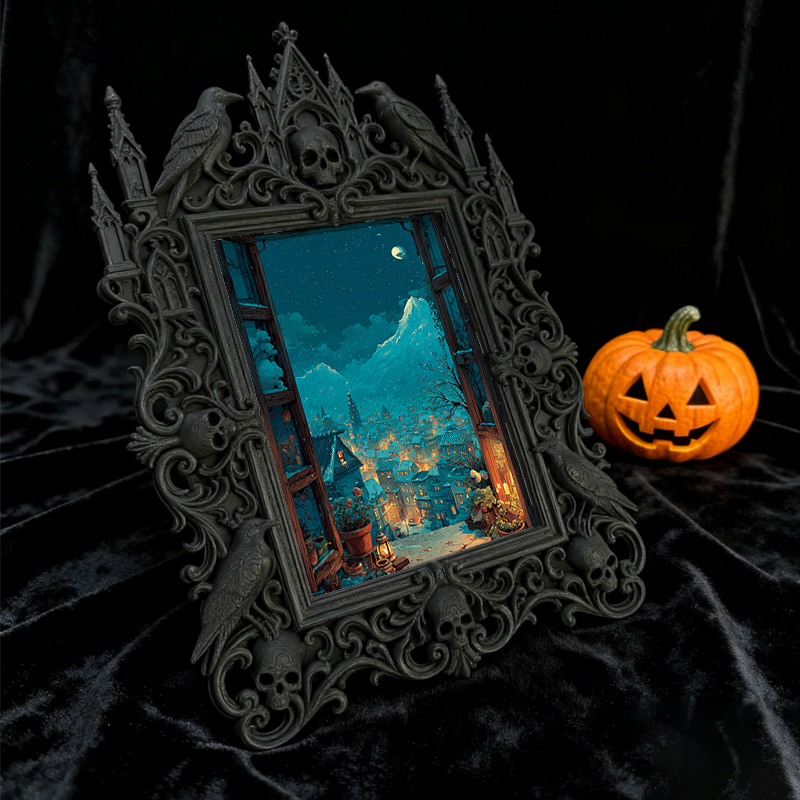 Fan-obsessed Gothic Dark-style Photo Frame | Halloween Haunted Corn Maze Photo Spot Decor, Photo Ornament, Wall-mountable & Tabletop, Lightw