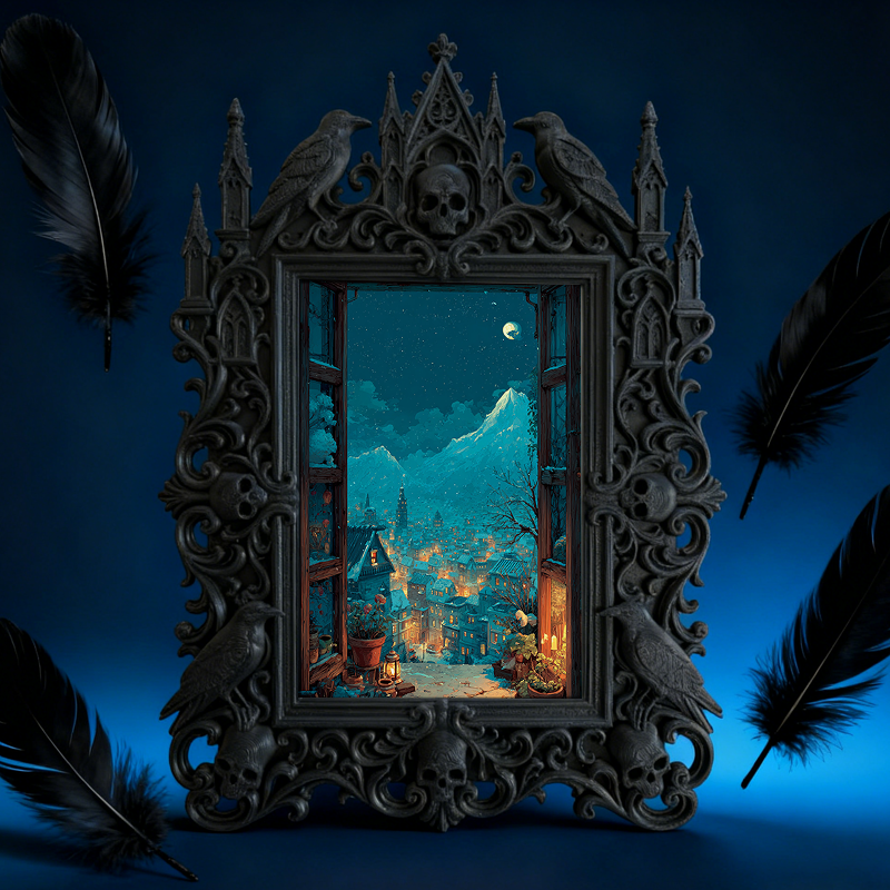 Fan-obsessed Gothic Dark-style Photo Frame | Halloween Haunted Corn Maze Photo Spot Decor, Photo Ornament, Wall-mountable & Tabletop, Lightw