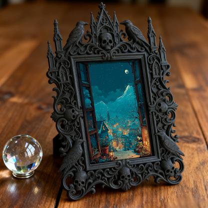 Fan-obsessed Gothic Dark-style Photo Frame | Halloween Haunted Corn Maze Photo Spot Decor, Photo Ornament, Wall-mountable & Tabletop, Lightw