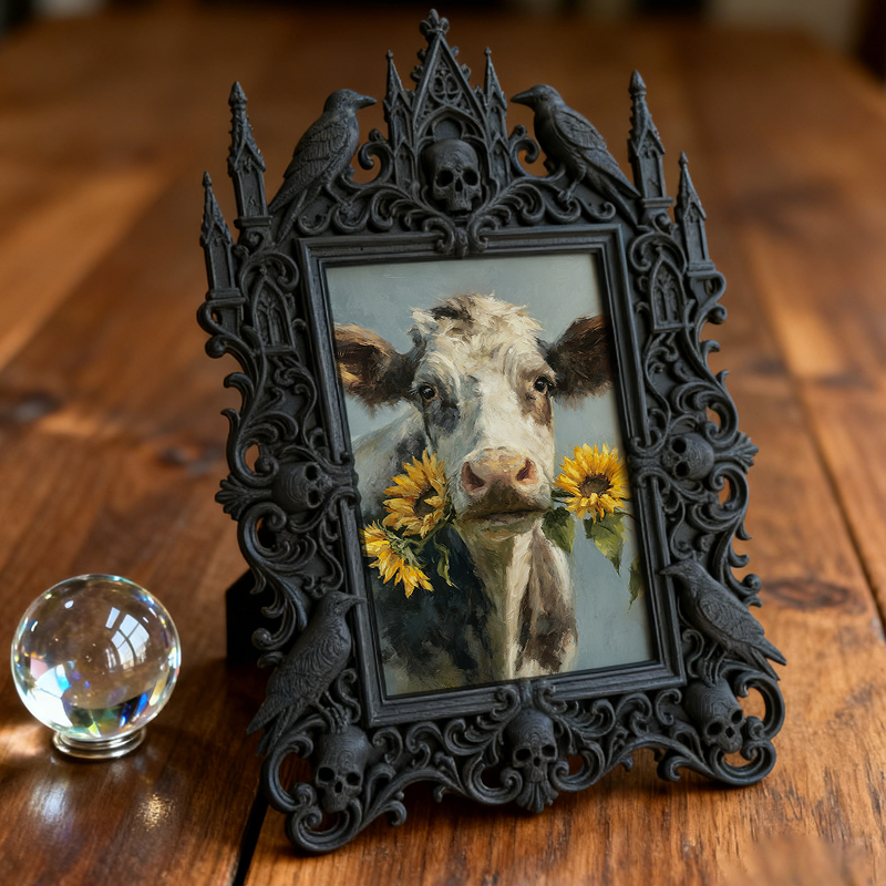 Fast-moving Gothic Dark-style Photo Frame | Gothic Wine Tasting Room Table Decor, Photo Ornament, Dual-use Display, Retro Plastic Frame