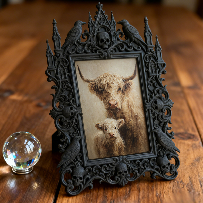 Style-essential Gothic Dark-style Photo Frame | Gothic Pet Ashes Memorial Display Decor, Photo Ornament, Wall/Table Dual-use, Eco-friendly F