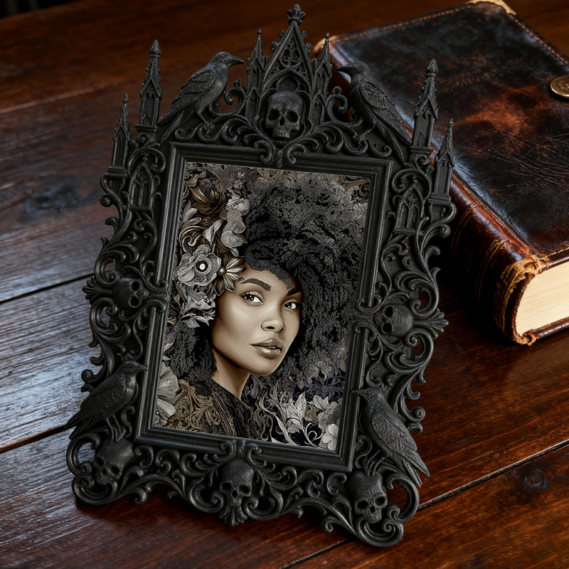 Classy-dark Gothic Dark-style Photo Frame | Dark Academia Book Restoration Shop Decor, Photo Ornament, Wall-mountable & Tabletop, Practical 