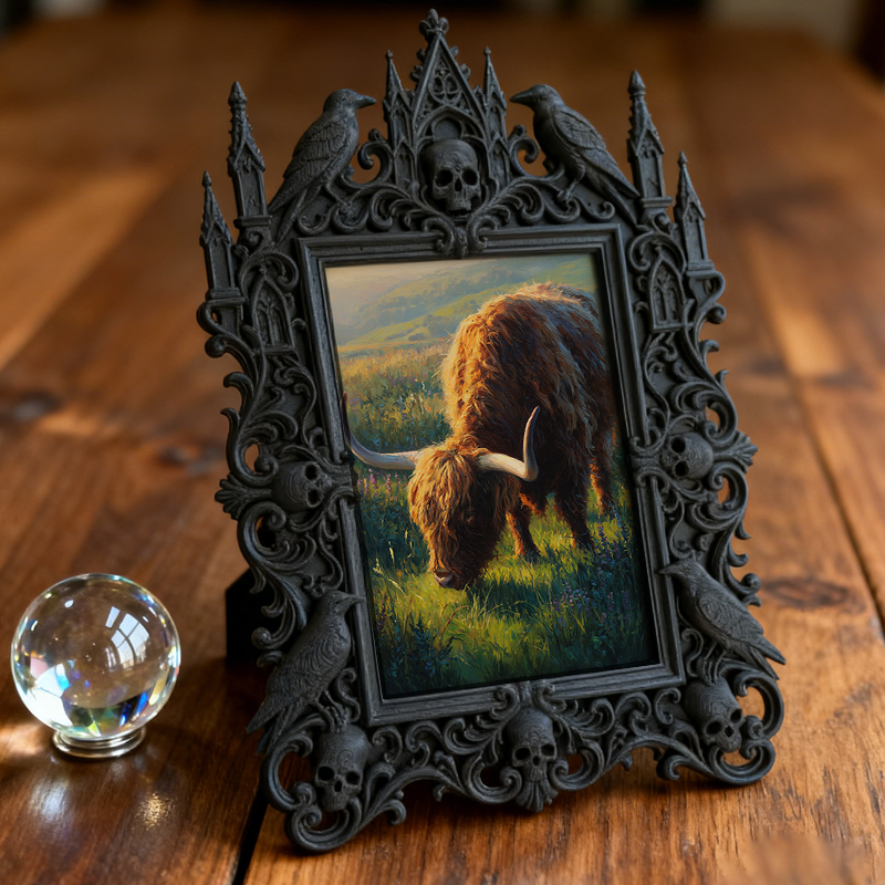 Unique-dark-design Gothic Dark-style Photo Frame | Witchy Herbal Sachet Making Studio Decor, Photo Ornament, Wall-mountable & Tabletop, Port