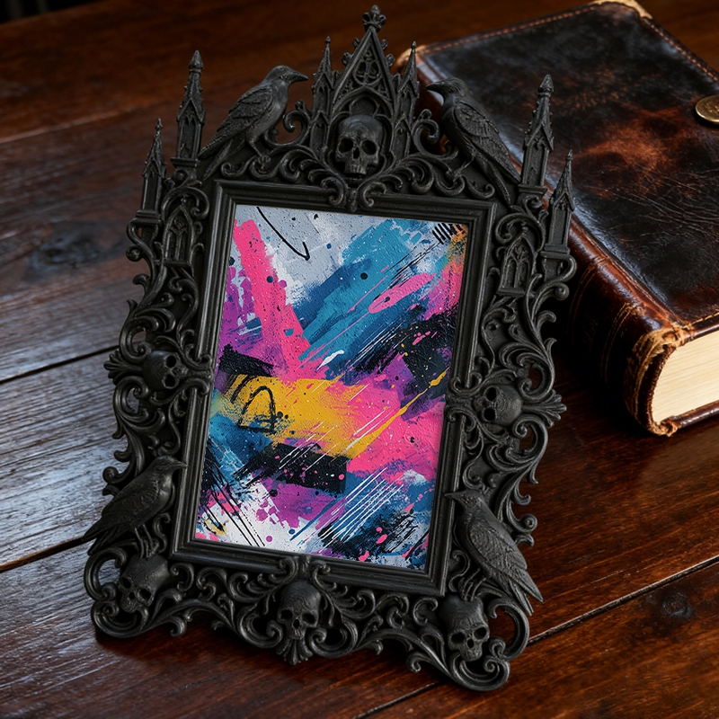 Tough-dark Gothic Dark-style Photo Frame | Gothic Body Piercing Studio Display Decor, Photo Ornament, Dual-use Display, Wear-resistant Frame