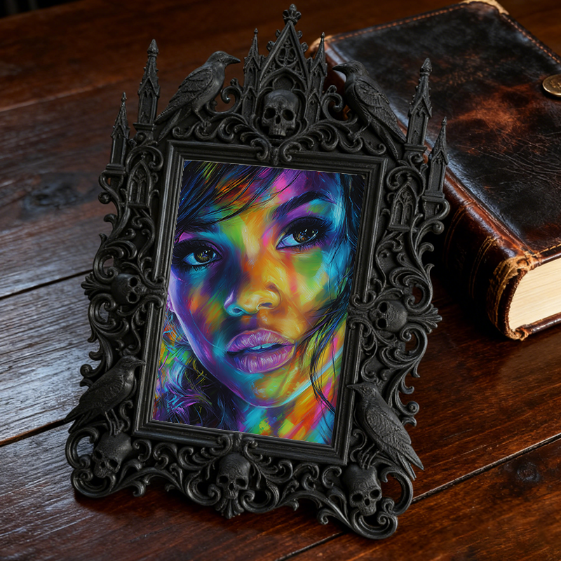 Eye-catching-dark Gothic Dark-style Photo Frame | Dark Fantasy Resin Jewelry Shop Decor, Photo Ornament, Wall-mountable & Tabletop, Creative