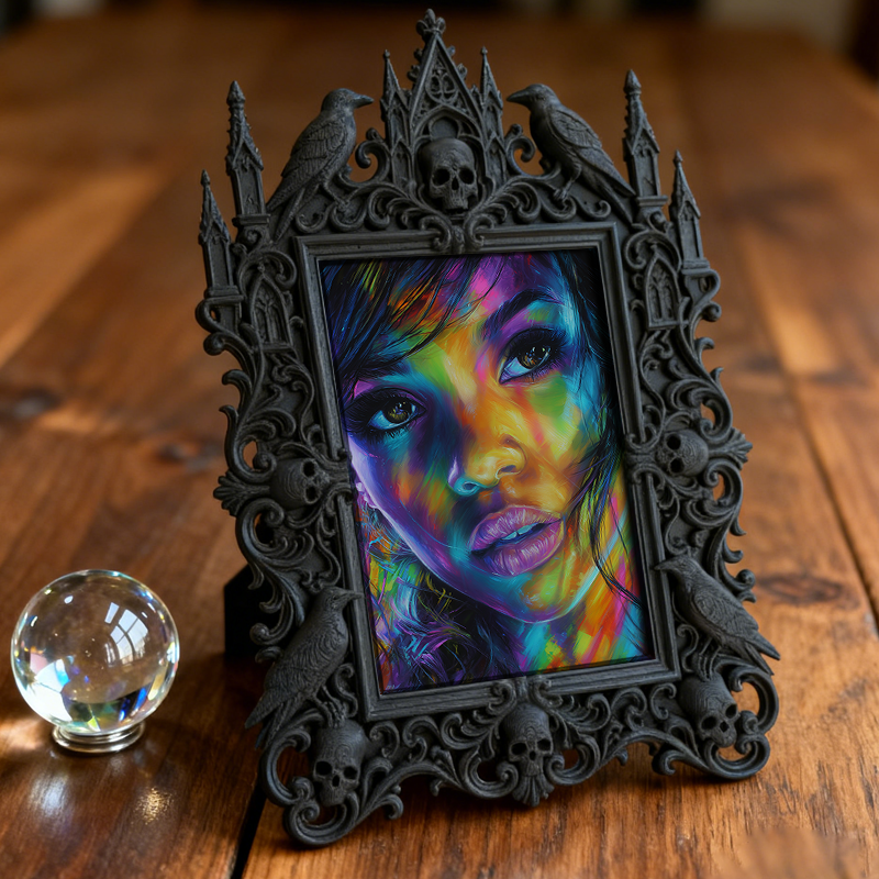 Eye-catching-dark Gothic Dark-style Photo Frame | Dark Fantasy Resin Jewelry Shop Decor, Photo Ornament, Wall-mountable & Tabletop, Creative
