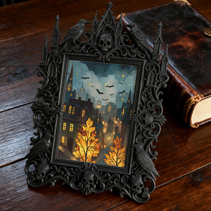 Crowd-pleaser Gothic Dark-style Photo Frame | Horror Cosplay Group Photo Backdrop Decor, Photo Ornament, Wall-mountable & Tabletop, Lightwei