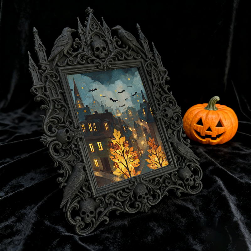 Crowd-pleaser Gothic Dark-style Photo Frame | Horror Cosplay Group Photo Backdrop Decor, Photo Ornament, Wall-mountable & Tabletop, Lightwei