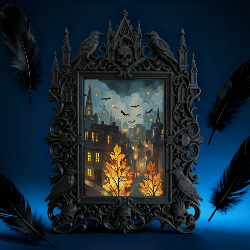 Crowd-pleaser Gothic Dark-style Photo Frame | Horror Cosplay Group Photo Backdrop Decor, Photo Ornament, Wall-mountable & Tabletop, Lightwei