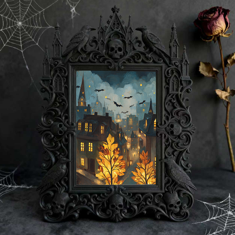 Crowd-pleaser Gothic Dark-style Photo Frame | Horror Cosplay Group Photo Backdrop Decor, Photo Ornament, Wall-mountable & Tabletop, Lightwei