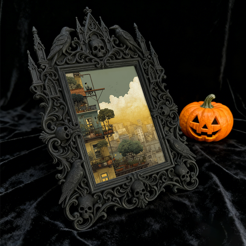 Must-buy Gothic Dark-style Photo Frame | Dark Dried Flower Crown Shop Decor, Photo Ornament, Wall-mountable & Tabletop, Slim Frame