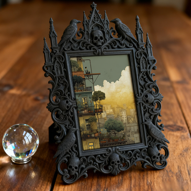 Must-buy Gothic Dark-style Photo Frame | Dark Dried Flower Crown Shop Decor, Photo Ornament, Wall-mountable & Tabletop, Slim Frame