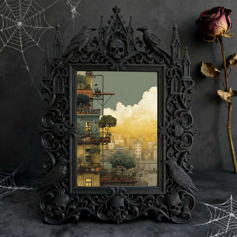 Must-buy Gothic Dark-style Photo Frame | Dark Dried Flower Crown Shop Decor, Photo Ornament, Wall-mountable & Tabletop, Slim Frame