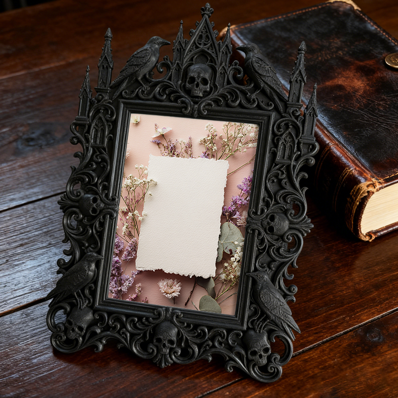 Shop-favorite Gothic Dark-style Photo Frame | Dark Script Kill Room Clue Wall Decor, Photo Ornament, Wall/Table Dual-use, Durable Frame