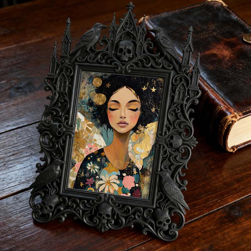 Luxe-dark Gothic Dark-style Photo Frame | Dark Calligraphy Ink Shop Display, Photo Ornament, Wall-mountable & Tabletop, Practical Frame
