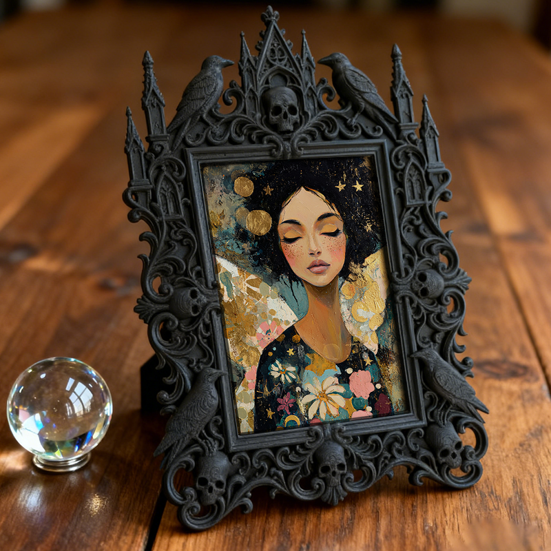 Luxe-dark Gothic Dark-style Photo Frame | Dark Calligraphy Ink Shop Display, Photo Ornament, Wall-mountable & Tabletop, Practical Frame