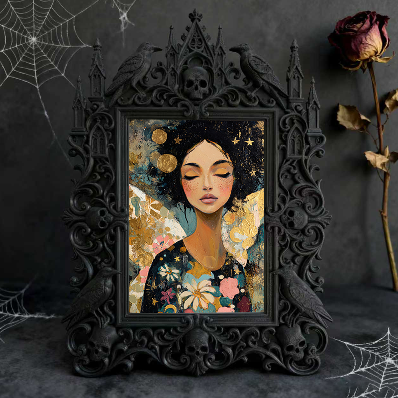 Luxe-dark Gothic Dark-style Photo Frame | Dark Calligraphy Ink Shop Display, Photo Ornament, Wall-mountable & Tabletop, Practical Frame