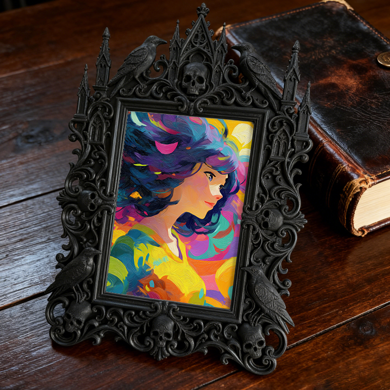 One-of-a-kind Gothic Dark-style Photo Frame | Witchy Moon Phase Poster Shop Decor, Photo Ornament, Wall-mountable & Tabletop, Portable Frame