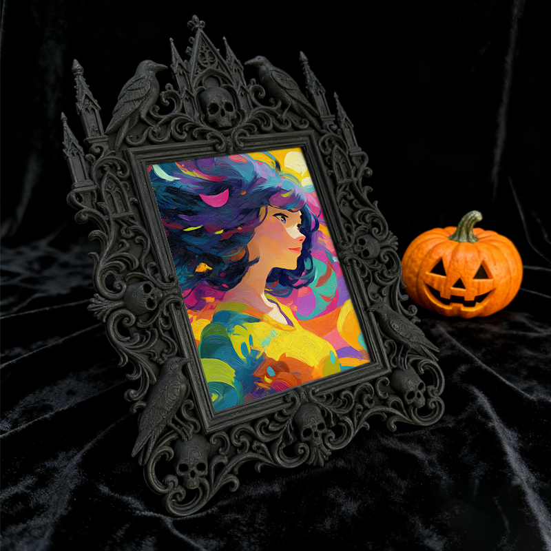 One-of-a-kind Gothic Dark-style Photo Frame | Witchy Moon Phase Poster Shop Decor, Photo Ornament, Wall-mountable & Tabletop, Portable Frame