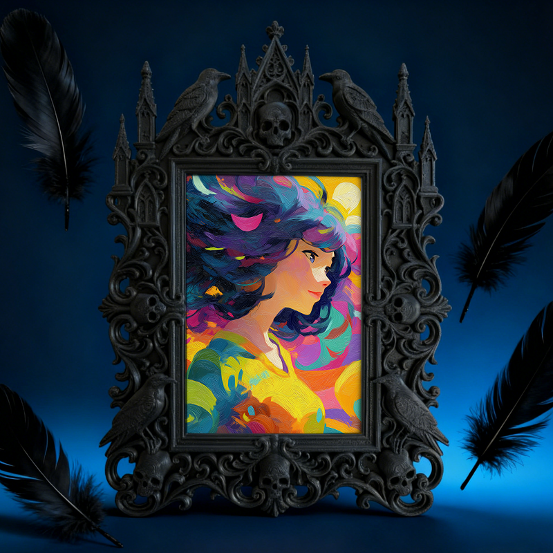 One-of-a-kind Gothic Dark-style Photo Frame | Witchy Moon Phase Poster Shop Decor, Photo Ornament, Wall-mountable & Tabletop, Portable Frame