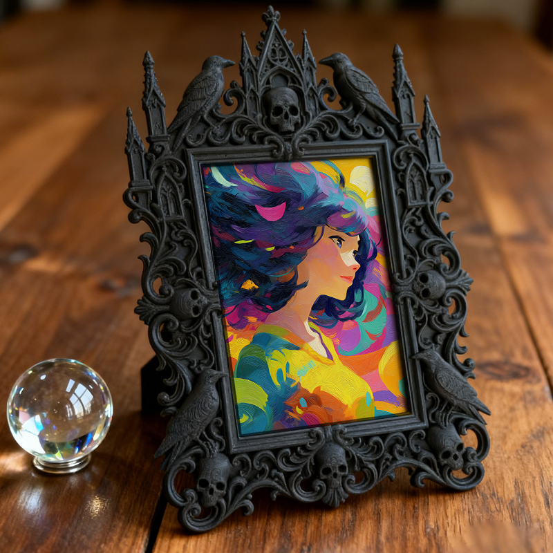 One-of-a-kind Gothic Dark-style Photo Frame | Witchy Moon Phase Poster Shop Decor, Photo Ornament, Wall-mountable & Tabletop, Portable Frame