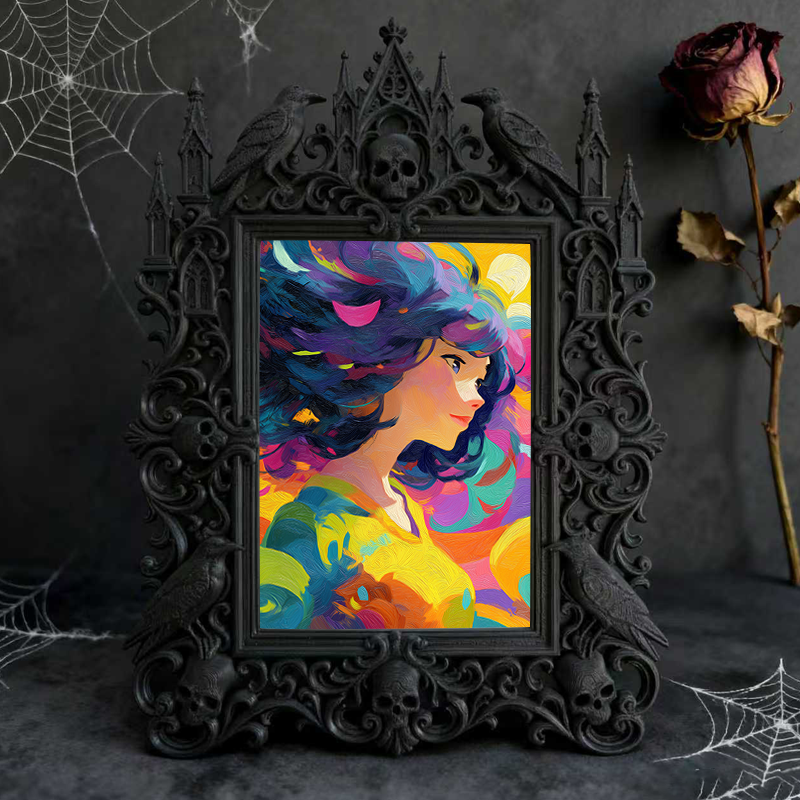 One-of-a-kind Gothic Dark-style Photo Frame | Witchy Moon Phase Poster Shop Decor, Photo Ornament, Wall-mountable & Tabletop, Portable Frame