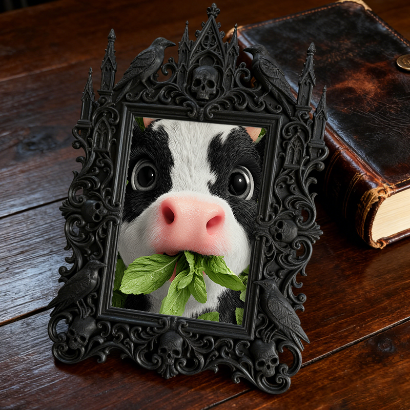 Elegant-dark-vibe Gothic Dark-style Photo Frame | Paranormal Themed Bookstore Counter Decor, Photo Ornament, Wall-mountable & Tabletop, Eleg