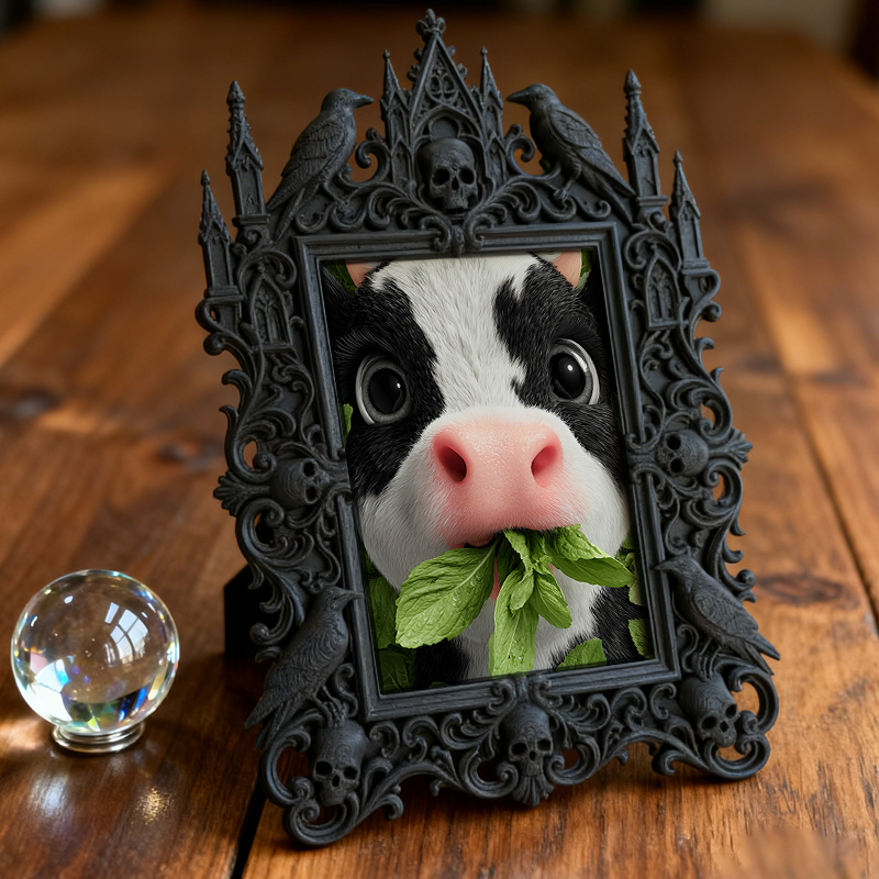 Elegant-dark-vibe Gothic Dark-style Photo Frame | Paranormal Themed Bookstore Counter Decor, Photo Ornament, Wall-mountable & Tabletop, Eleg