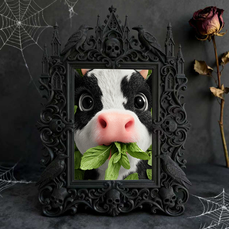 Elegant-dark-vibe Gothic Dark-style Photo Frame | Paranormal Themed Bookstore Counter Decor, Photo Ornament, Wall-mountable & Tabletop, Eleg