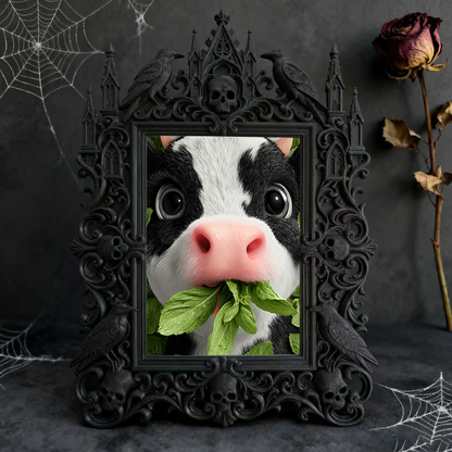 Elegant-dark-vibe Gothic Dark-style Photo Frame | Paranormal Themed Bookstore Counter Decor, Photo Ornament, Wall-mountable & Tabletop, Eleg