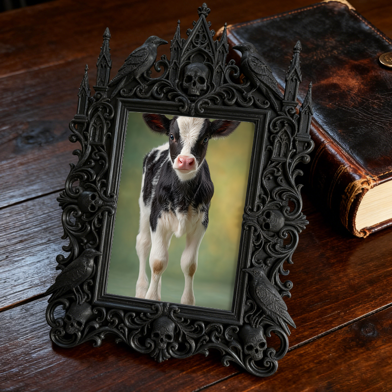 Bold-dark-chic Gothic Dark-style Photo Frame | Dark Fantasy Miniature Figurine Shop Decor, Photo Ornament, Wall-mountable & Tabletop, Creati