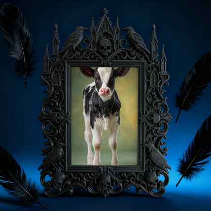 Bold-dark-chic Gothic Dark-style Photo Frame | Dark Fantasy Miniature Figurine Shop Decor, Photo Ornament, Wall-mountable & Tabletop, Creati