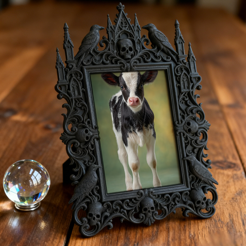 Bold-dark-chic Gothic Dark-style Photo Frame | Dark Fantasy Miniature Figurine Shop Decor, Photo Ornament, Wall-mountable & Tabletop, Creati