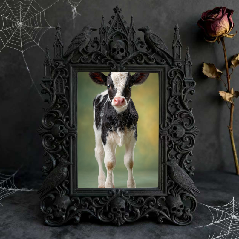 Bold-dark-chic Gothic Dark-style Photo Frame | Dark Fantasy Miniature Figurine Shop Decor, Photo Ornament, Wall-mountable & Tabletop, Creati